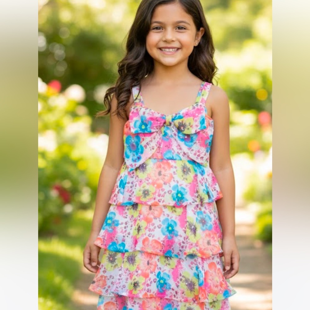 Girls Floral layered Ruffle Dress sz 8